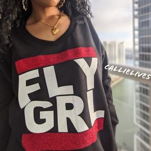 Callie Lives Miz FLY GIRL: Black Red DMC VNeck Sweatshirt Dress